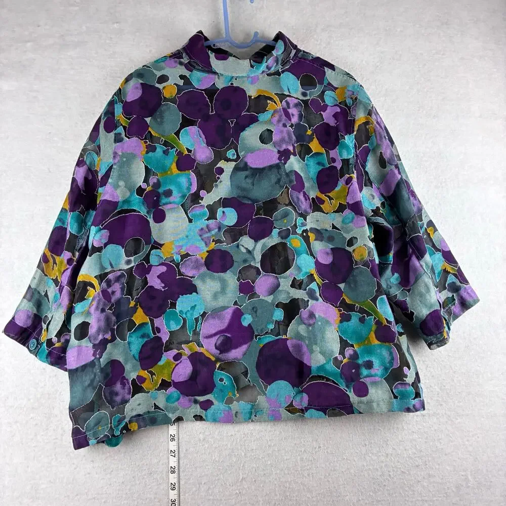 Toni Morgan 3/4 Sleeve Button Up Sheer Blouse Jacket Women's 2X Abstract Artsy